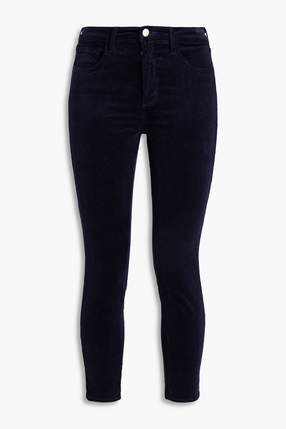 L Agence Cropped Cotton-blend Velvet Skinny Pants In Midnight Blue