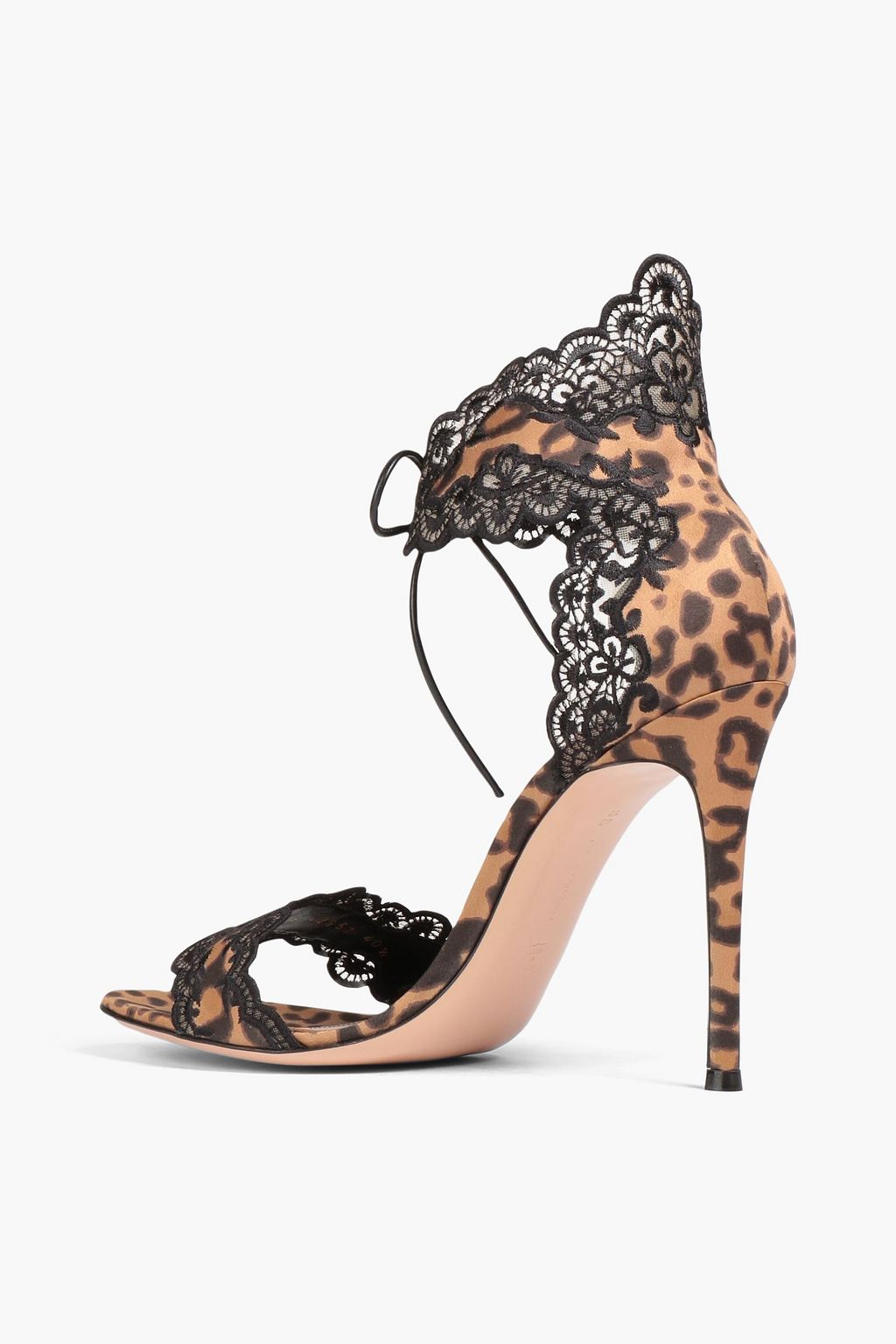 GIANVITO ROSSI Lace-trimmed leopard-print satin sandals