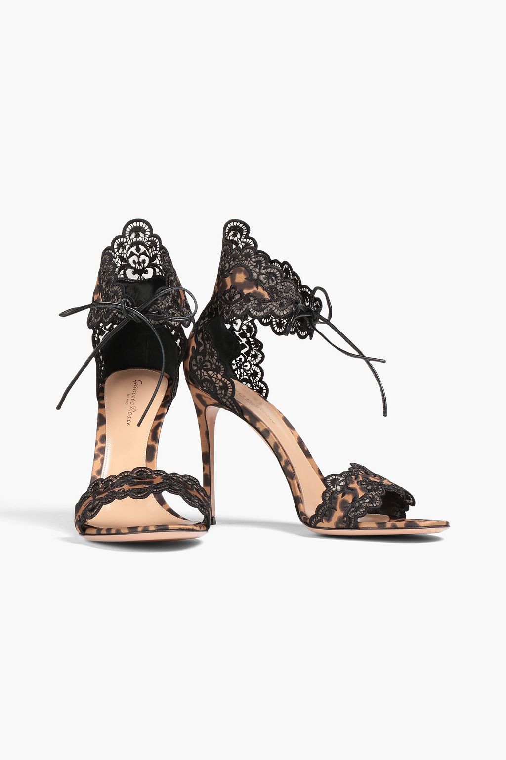 GIANVITO ROSSI Lace-trimmed leopard-print satin sandals