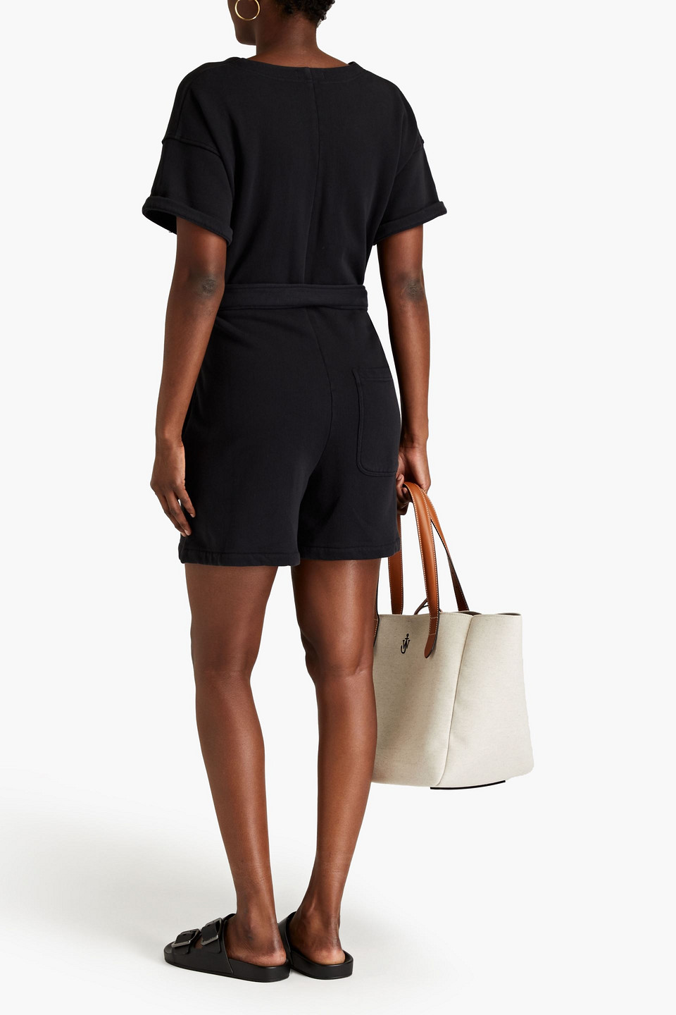 Shop Alex Mill Belted French Cotton-terry Playsuit In Black