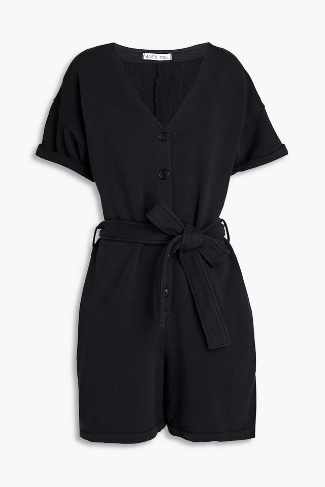 Belted French cotton-terry playsuit