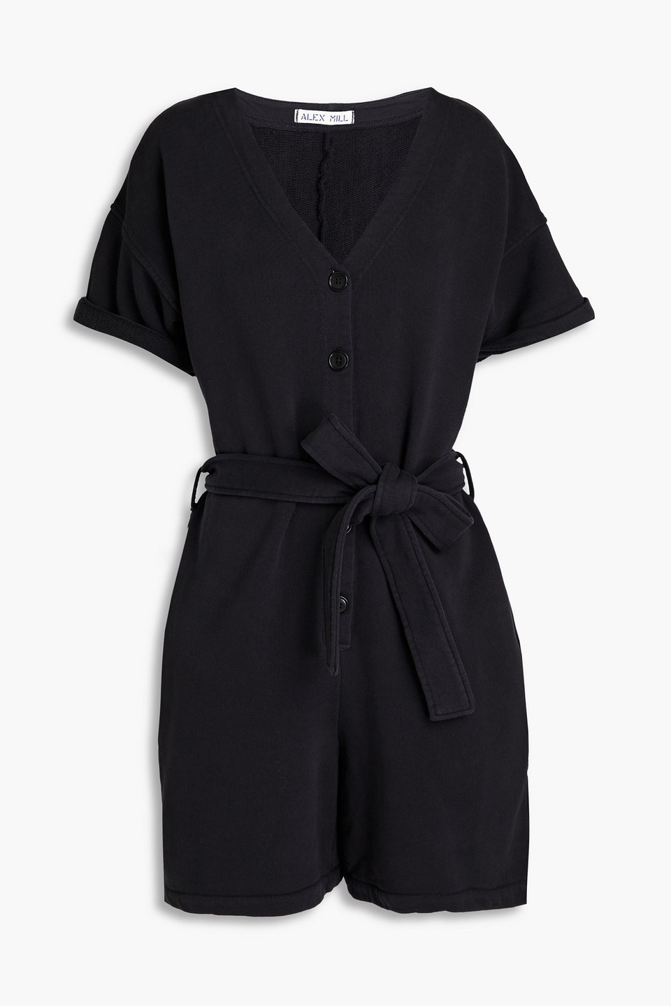 Alex Mill Belted French Cotton-terry Playsuit In Black