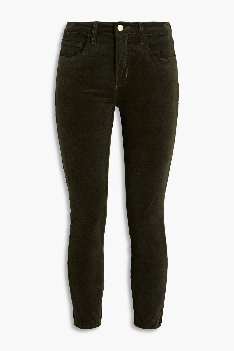 L Agence Margot Cropped Cotton-blend Velvet Skinny Pants In Army Green