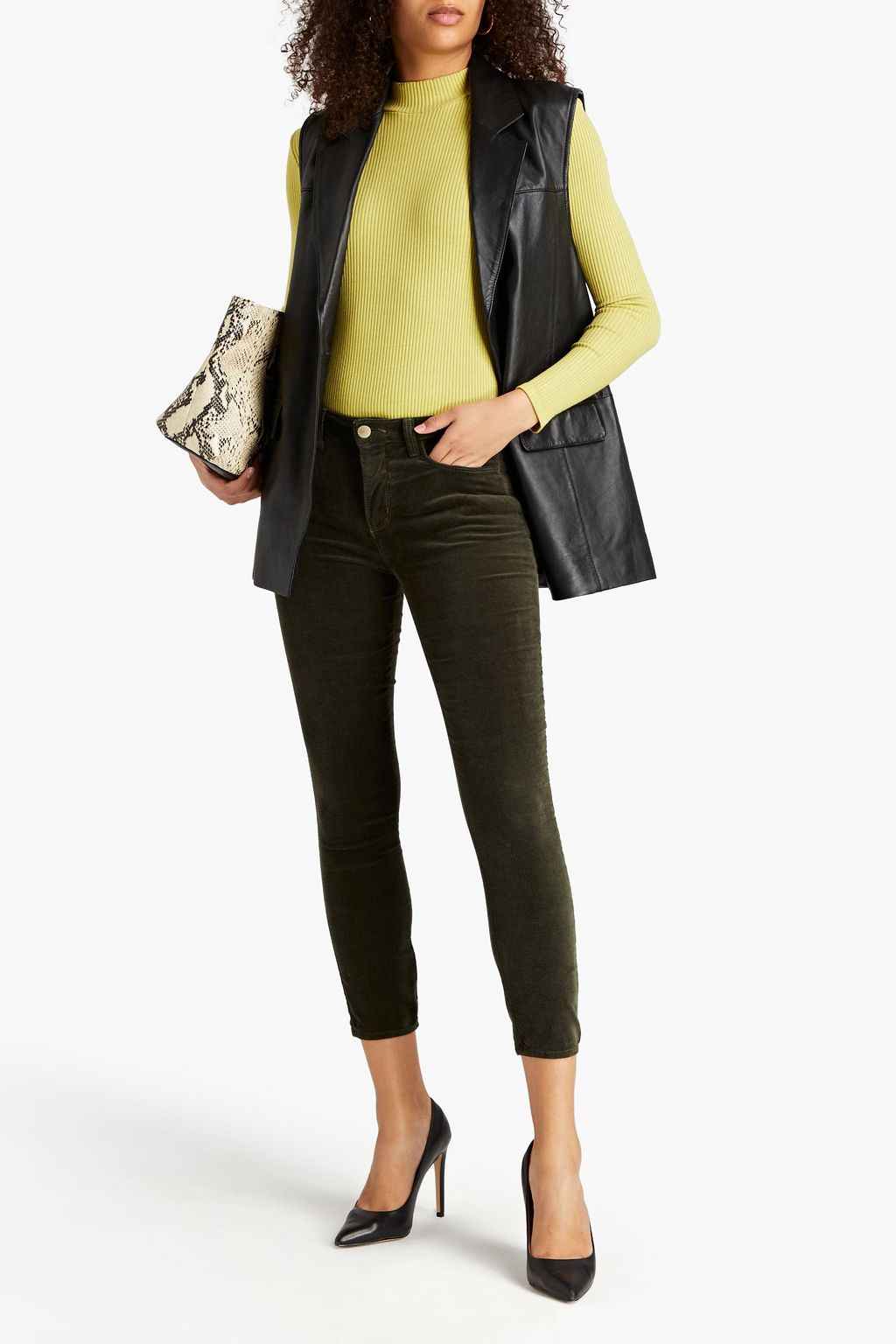 L'AGENCE Margot cropped cotton-blend velvet skinny pants