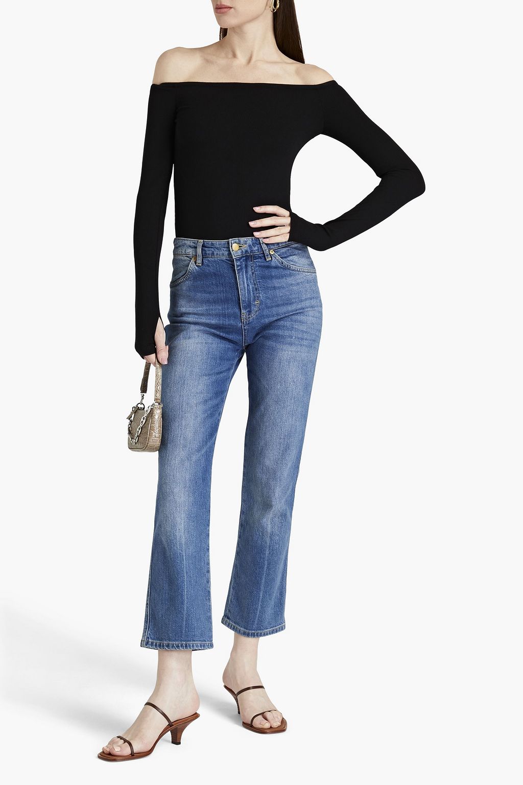 L'AGENCE Dixie off-the-shoulder ribbed stretch-modal jersey top