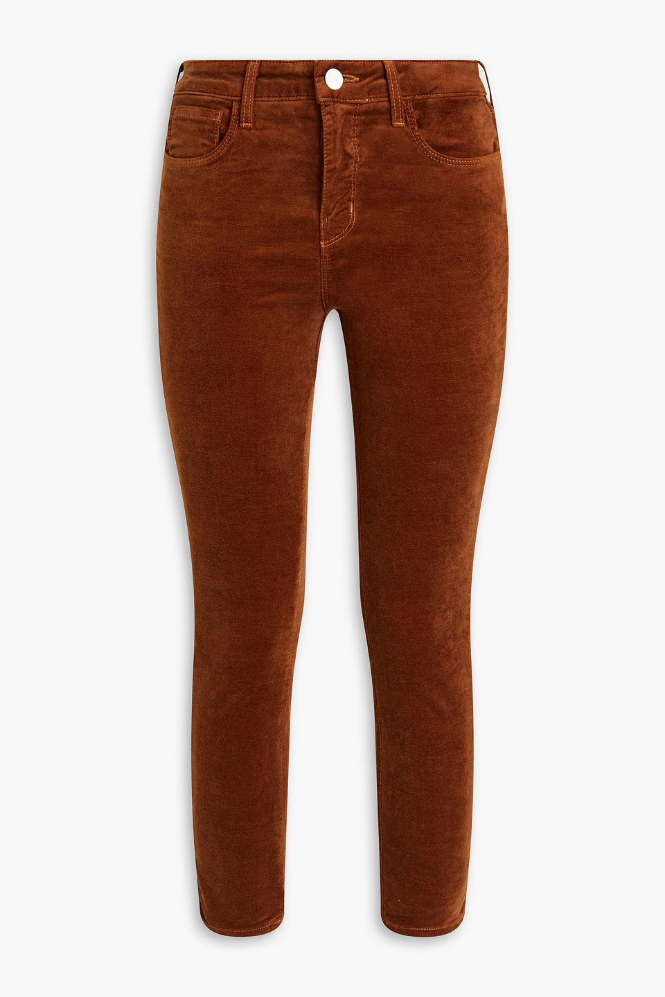 L Agence Cropped Cotton-blend Velvet Skinny Pants In Brown