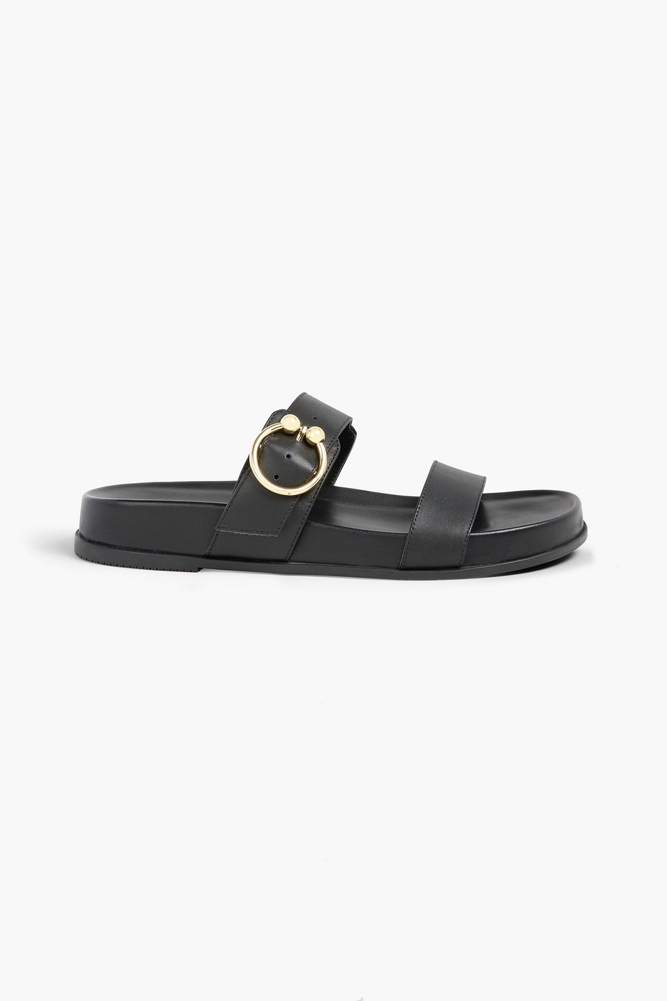 Shop Stuart Weitzman Joni Buckle-detailed Leather Slides In Black