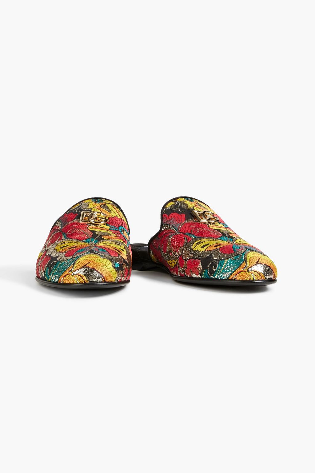 DOLCE&GABBANA Embellished metallic jacquard slippers