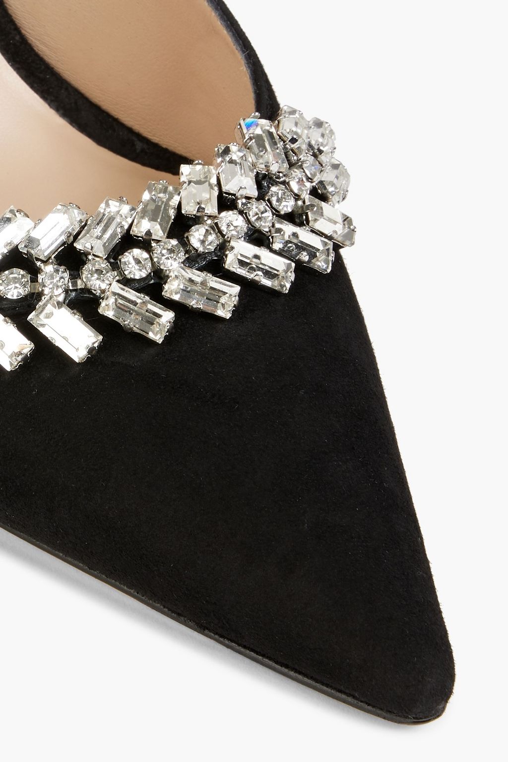 STUART WEITZMAN Promise 100 crystal-embellished suede slingback pumps