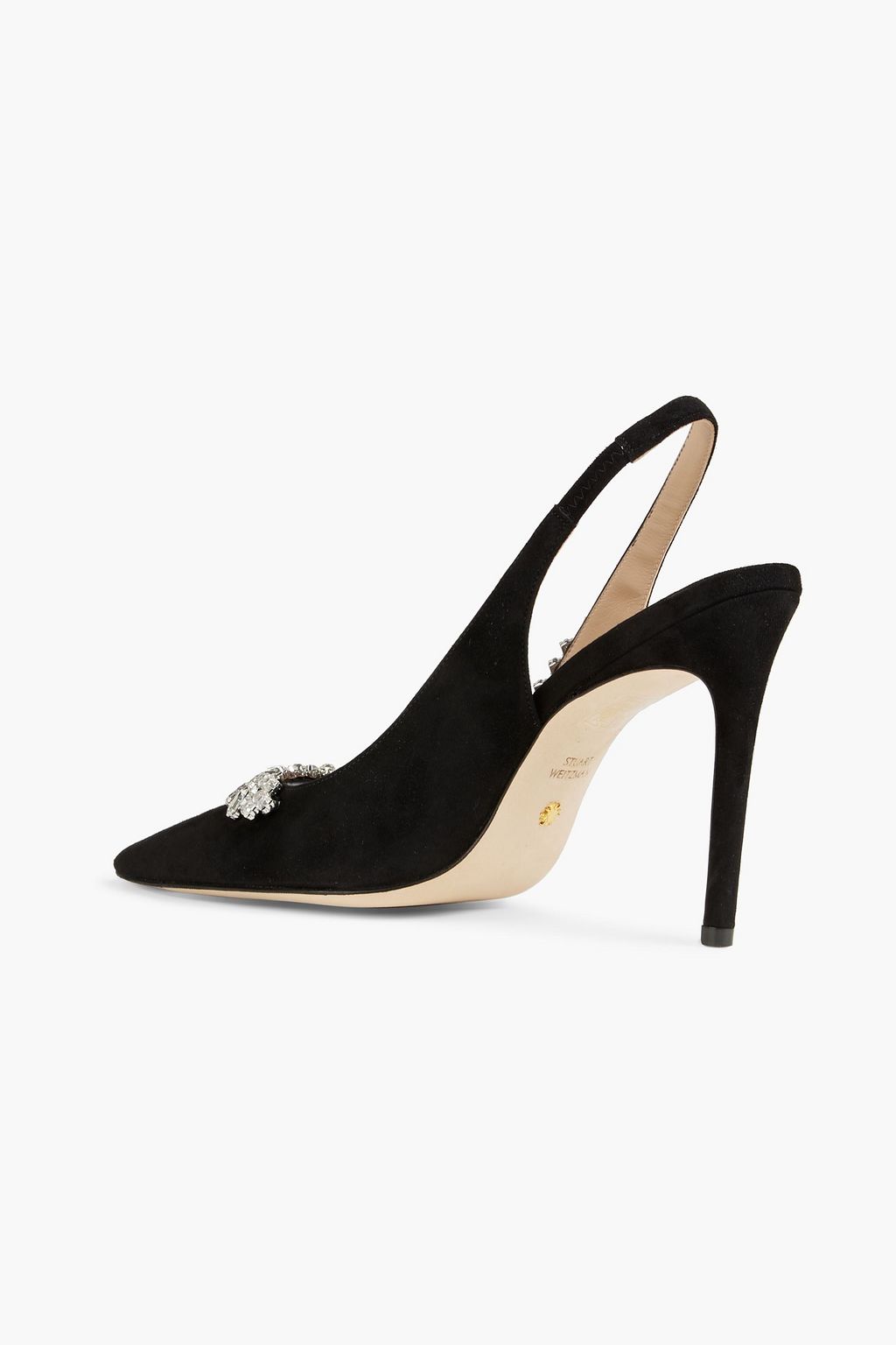 STUART WEITZMAN Promise 100 crystal-embellished suede slingback pumps