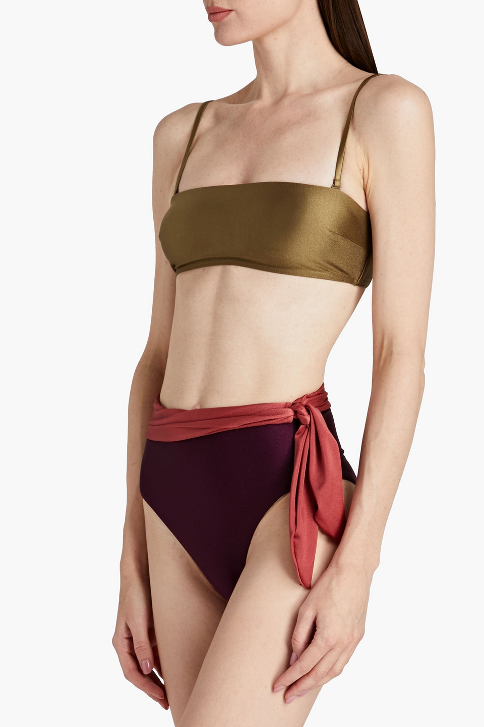 Shop Zimmermann Rosa Color-block Bandeau Bikini In Army Green