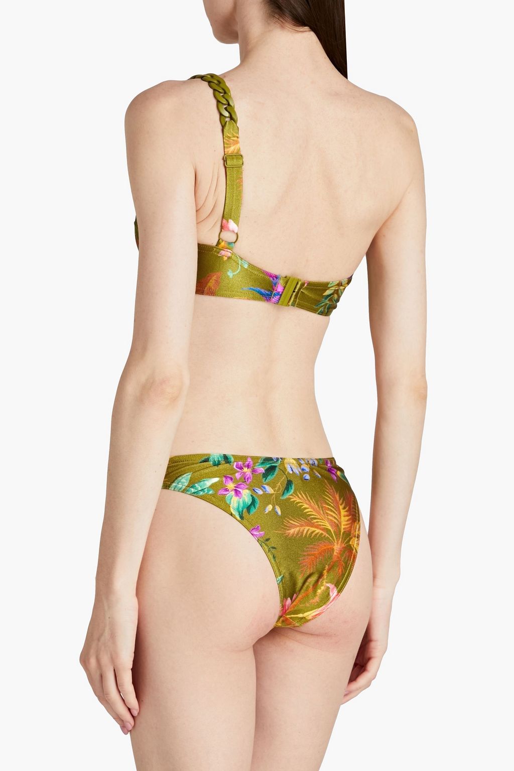 ZIMMERMANN Tropicana one-shoulder chain-embellished floral-print bikini