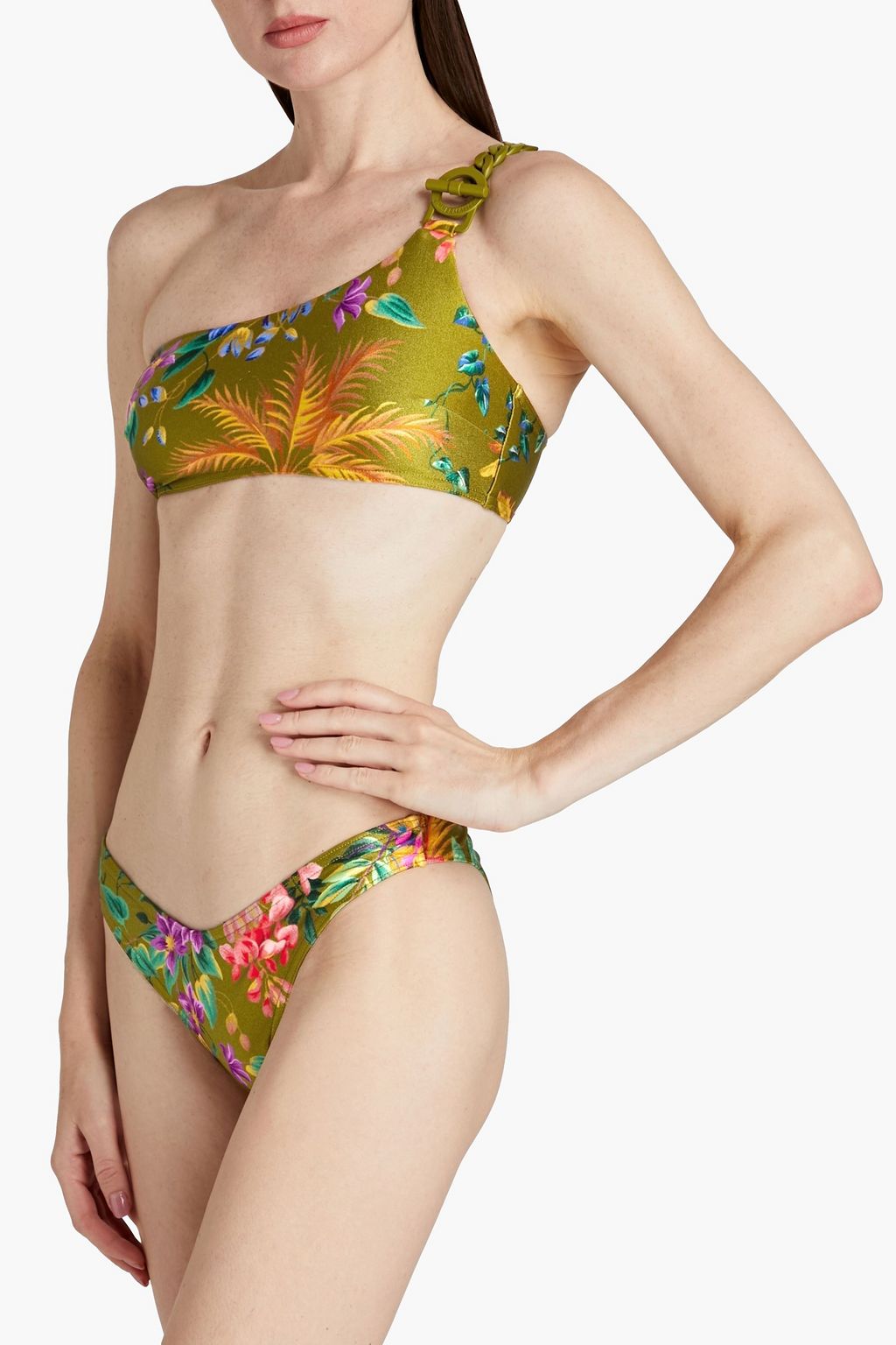ZIMMERMANN Tropicana one-shoulder chain-embellished floral-print bikini