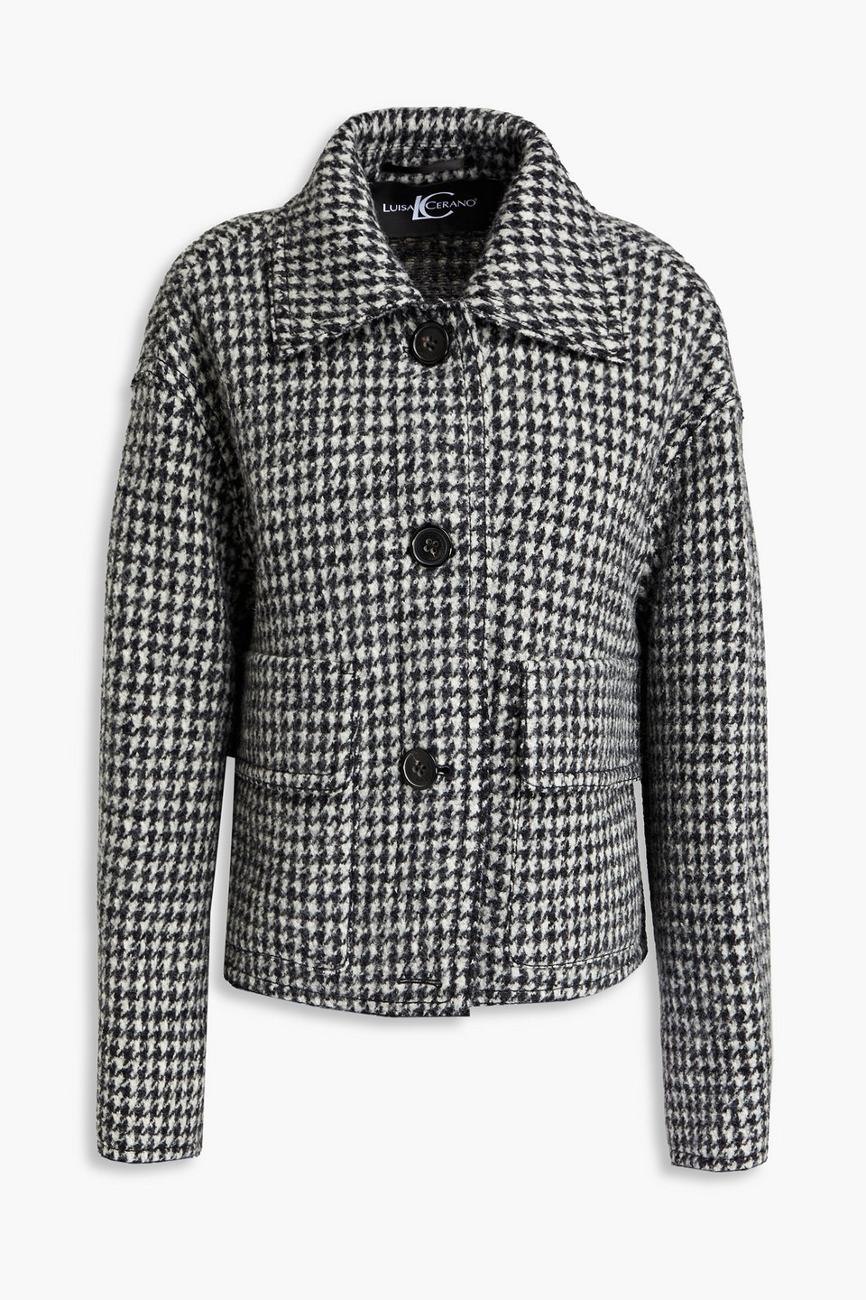 Luisa Cerano Houndstooth Wool-bouclé Coat In Black