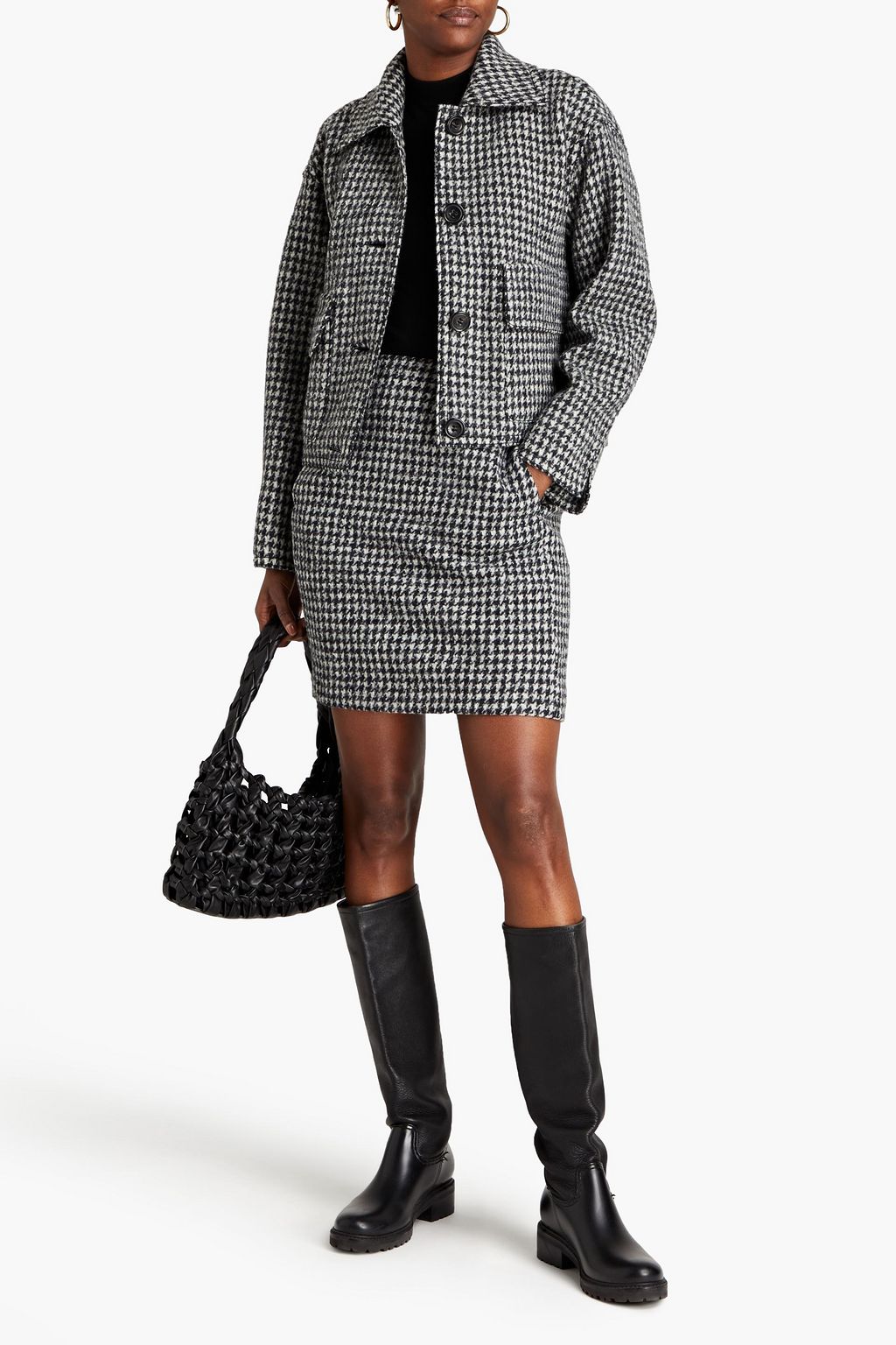 LUISA CERANO Houndstooth wool-bouclé coat