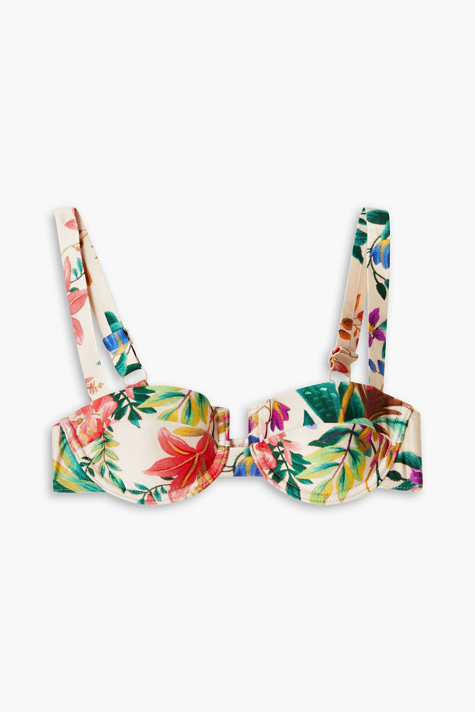 Zimmermann Tropicana Printed Underwired Bikini Top In Cream