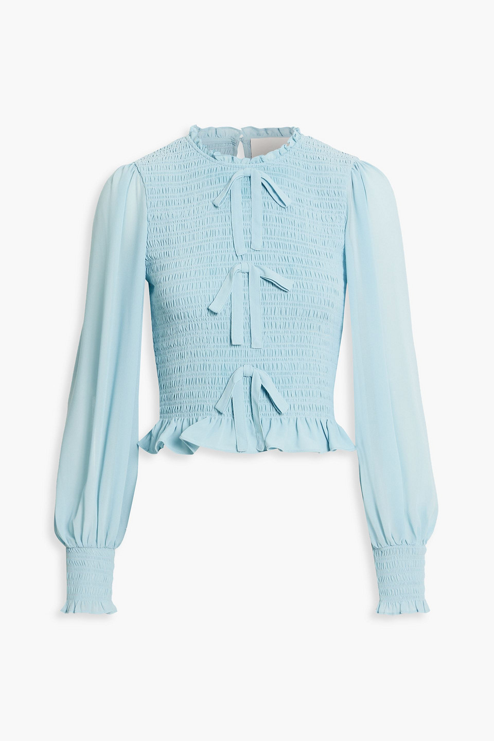 cinq à sept - audrina pussy-bow shirred crepe blouse - blue - xs