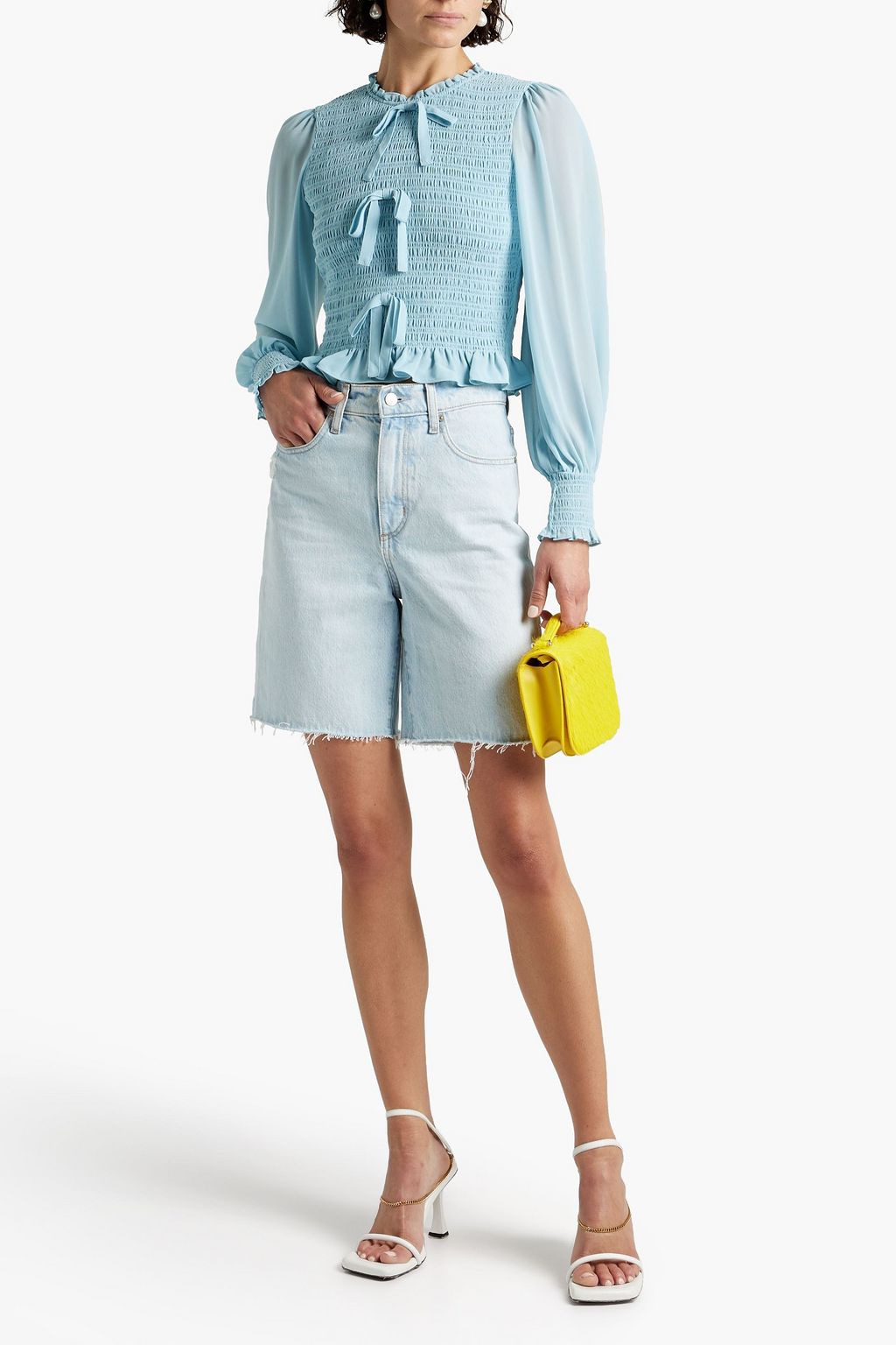 CINQ À SEPT Audrina pussy-bow shirred crepe blouse