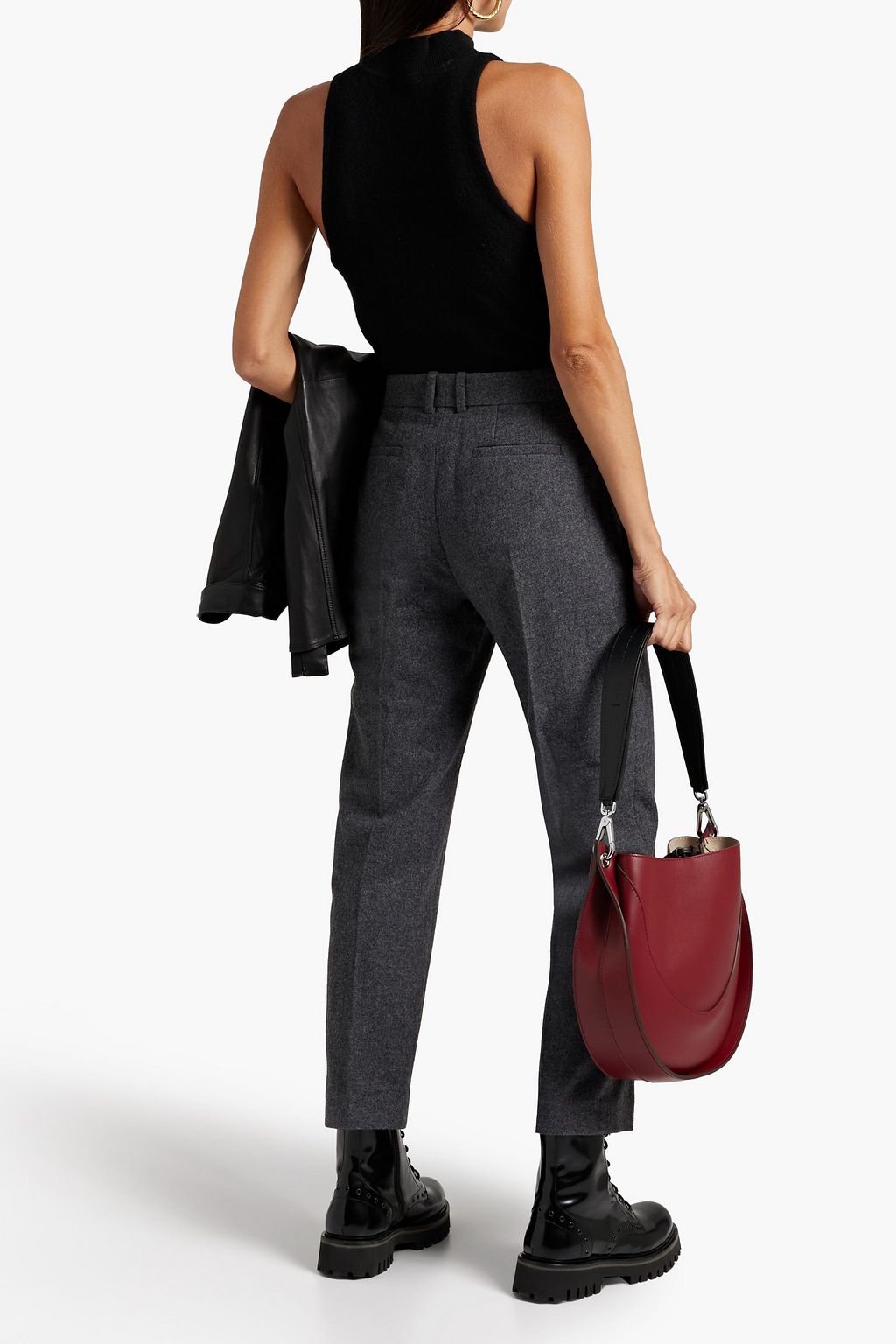 JOSEPH Tape cropped mélange wool-felt straight-leg pants