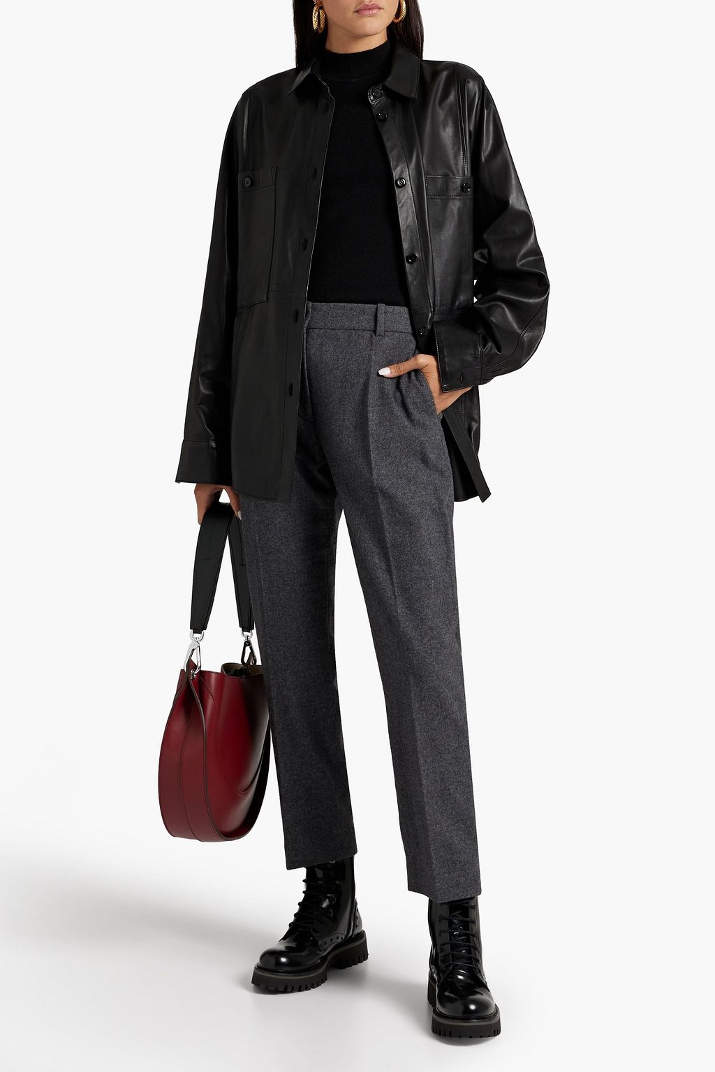 JOSEPH Tape cropped mélange wool-felt straight-leg pants