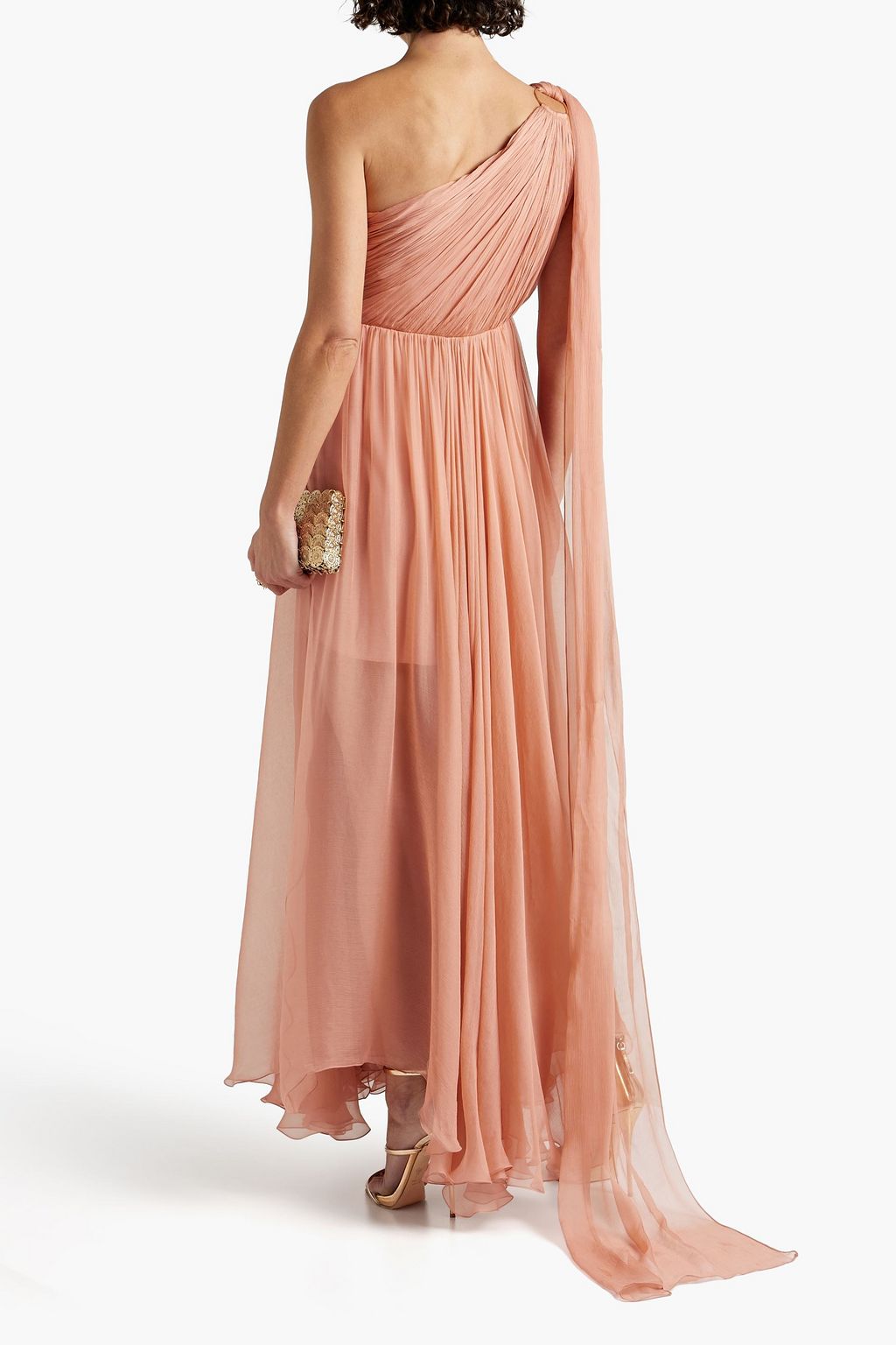 MARIA LUCIA HOHAN One-shoulder ring-embellished plissé silk-tulle gown