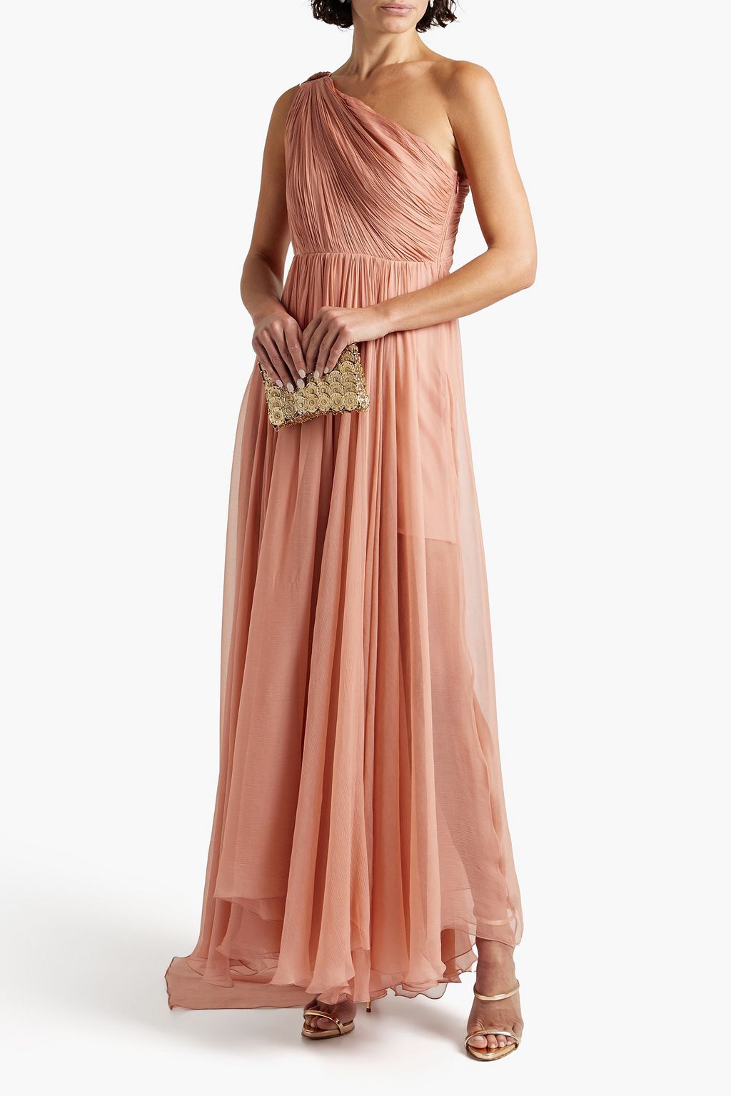 MARIA LUCIA HOHAN One-shoulder ring-embellished plissé silk-tulle gown