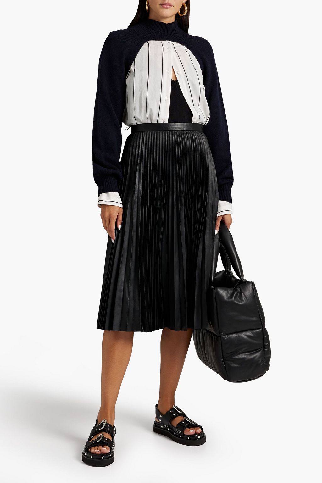JOSEPH Seija pleated leather midi skirt