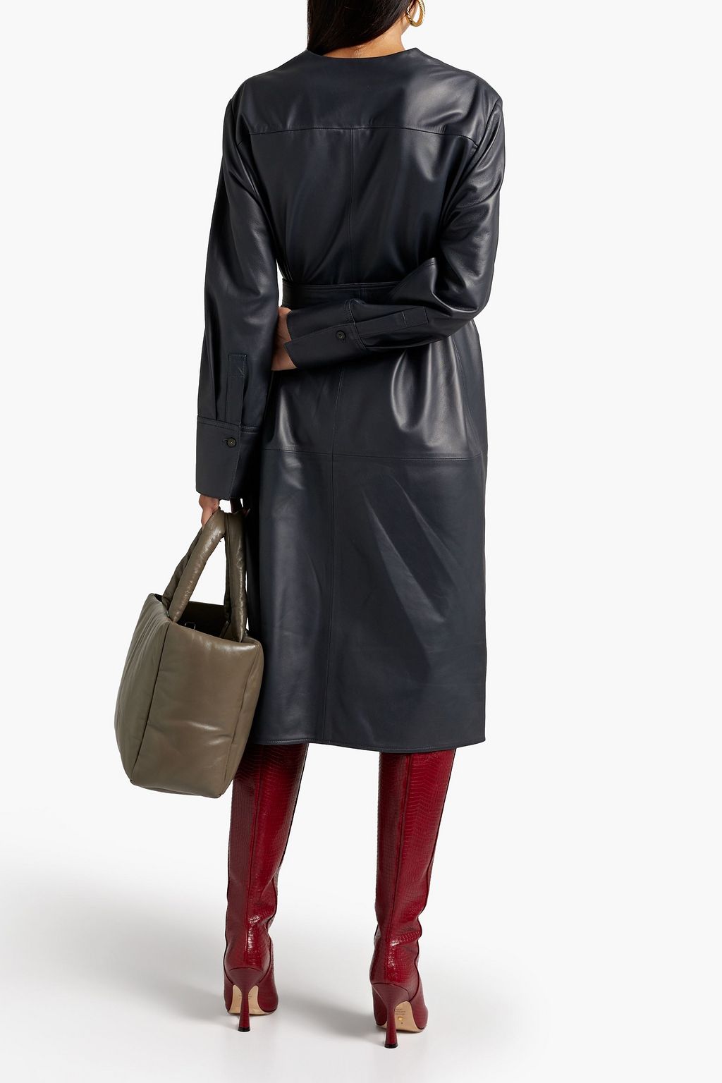 JOSEPH Davia belted pintucked leather shirt dress