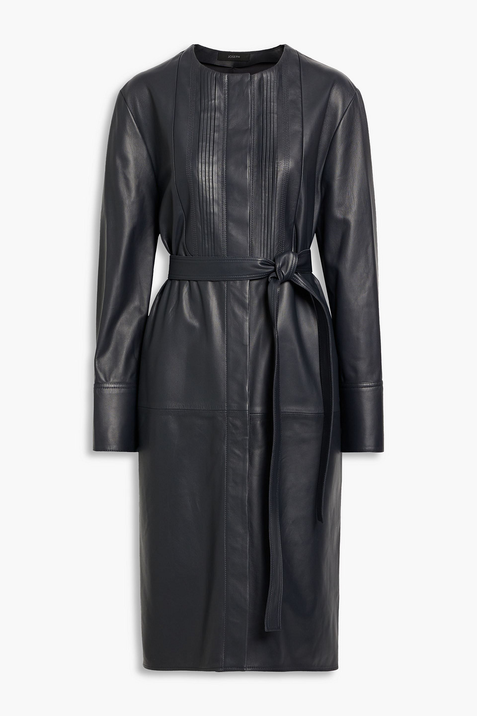 JOSEPH DAVIA BELTED PINTUCKED LEATHER SHIRT DRESS 3074457345633342173