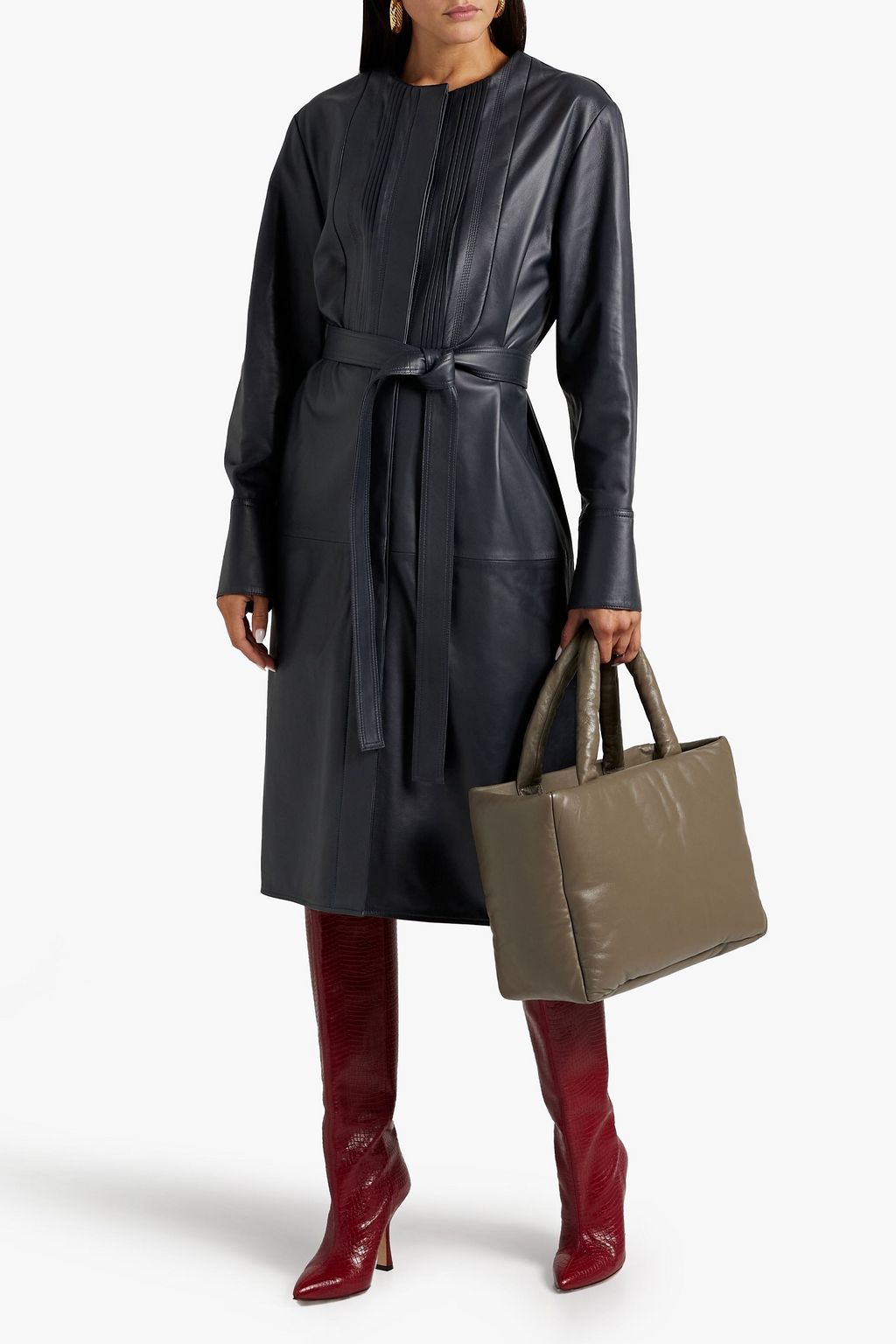 JOSEPH Davia belted pintucked leather shirt dress