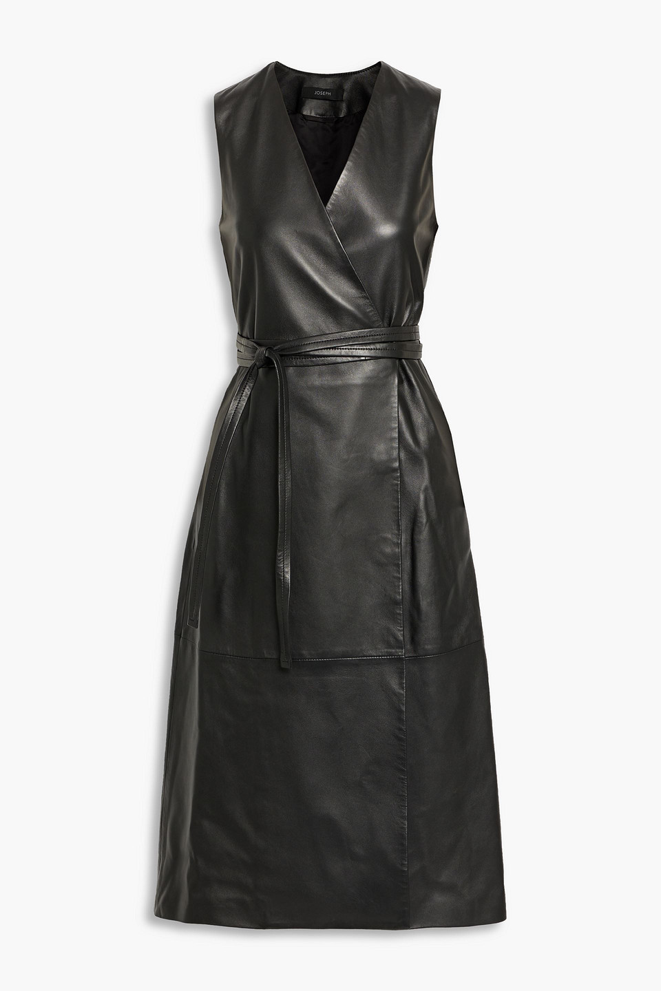 knee length dresses for ladies Joseph Ribkoff Black Faux-Leather and Knit Cocoon Dress Style 233091 main image 1