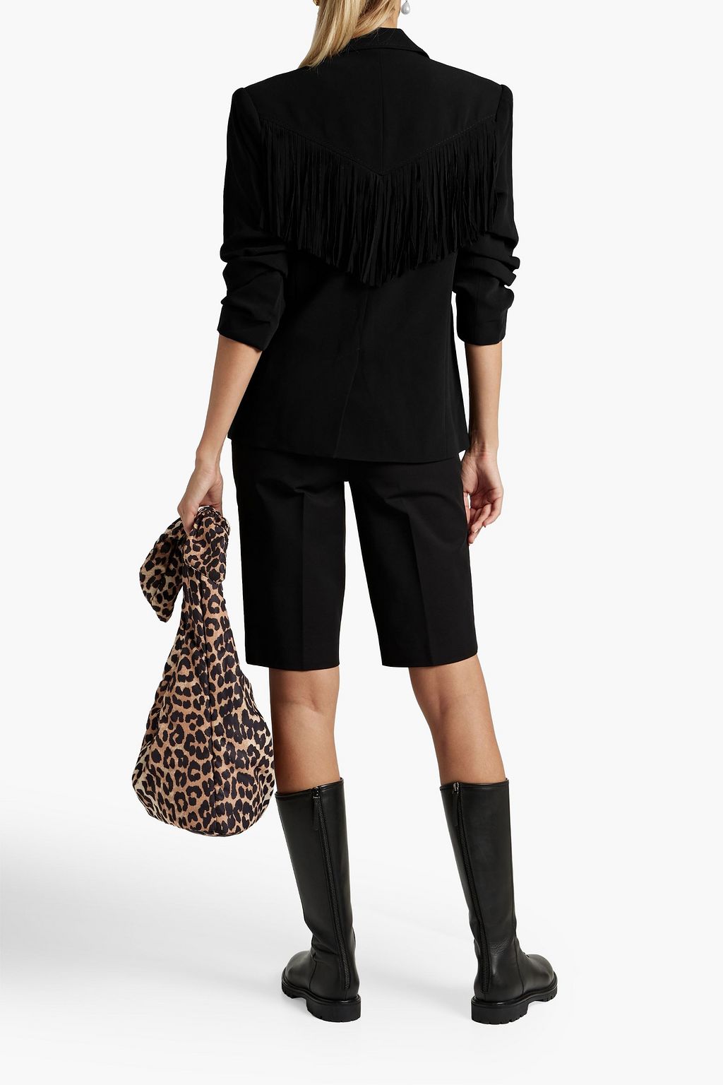 CINQ À SEPT Fringed ruched crepe blazer