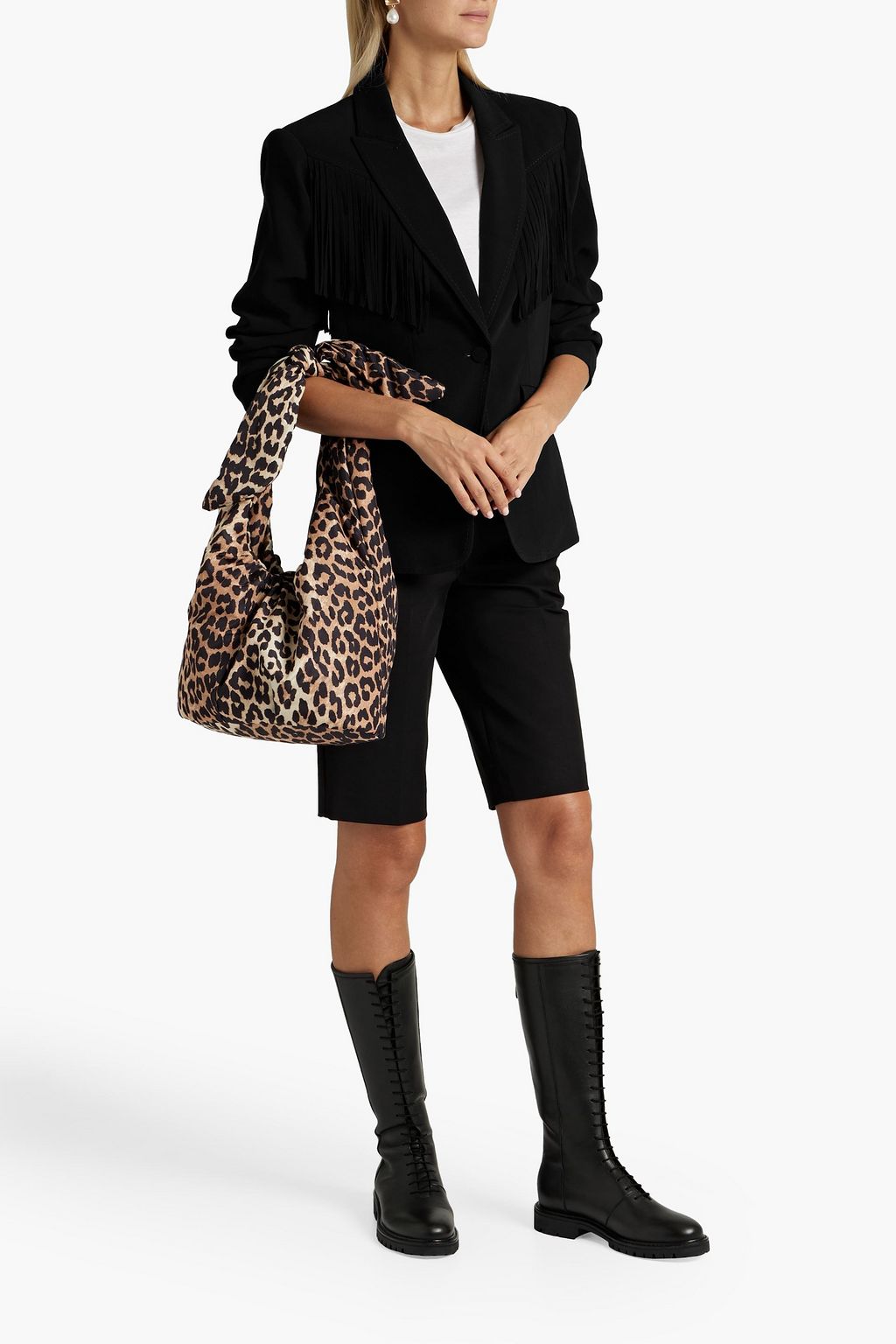 CINQ À SEPT Fringed ruched crepe blazer