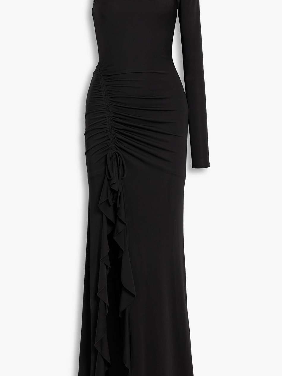 korine one-sleeve ruched stretch-jersey maxi dress
