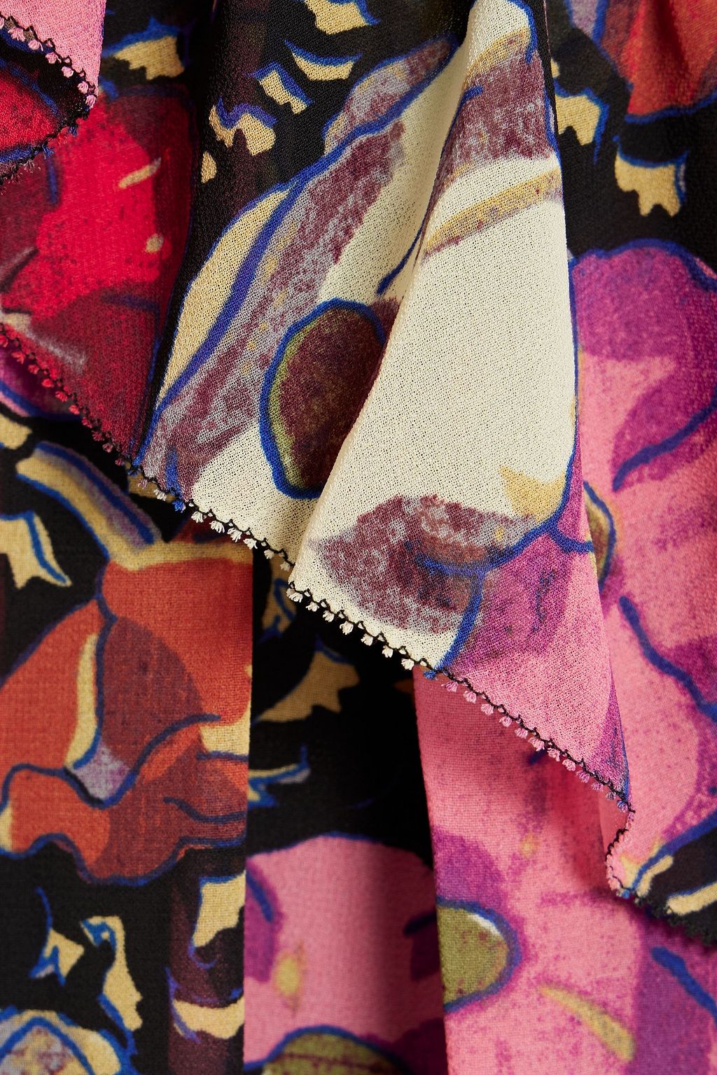 CINQ À SEPT Naomi asymmetric ruffled floral-print chiffon top