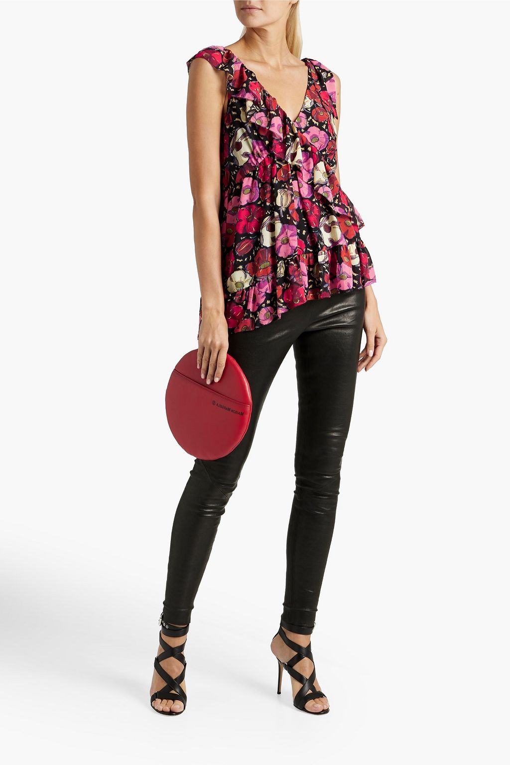 CINQ À SEPT Naomi asymmetric ruffled floral-print chiffon top