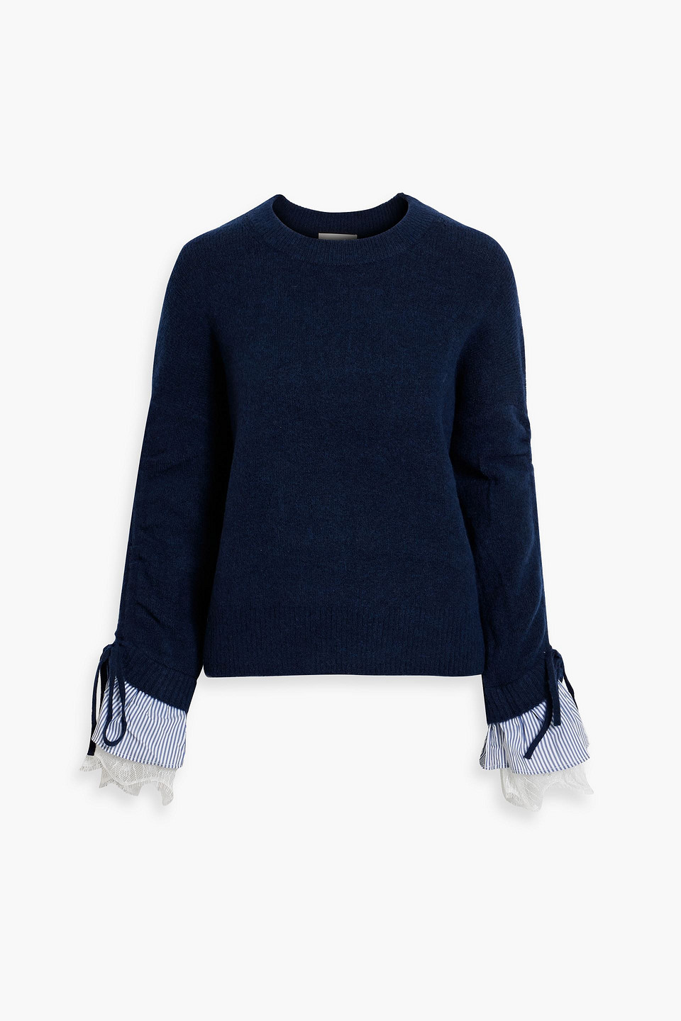cinq à sept - poplin-trimmed wool-blend sweater - blue - s