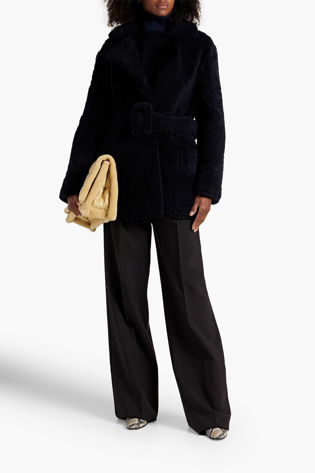 JOSEPH Belted shearling coat
