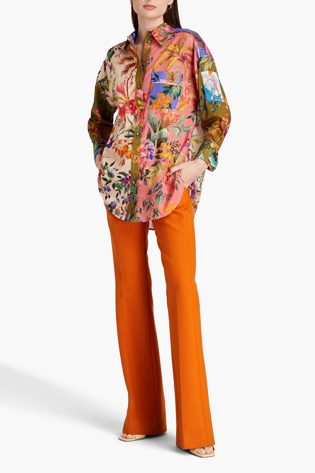 ZIMMERMANN Patchwork-effect floral-print cotton shirt