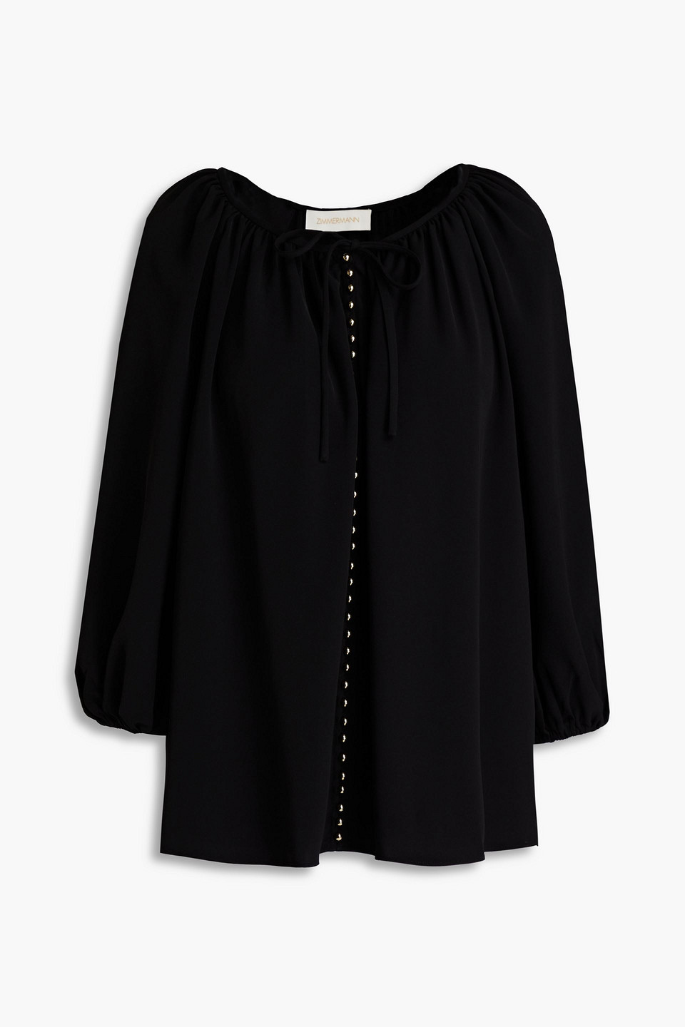 Zimmermann Bow-detailed Gathered Twill Blouse In Black