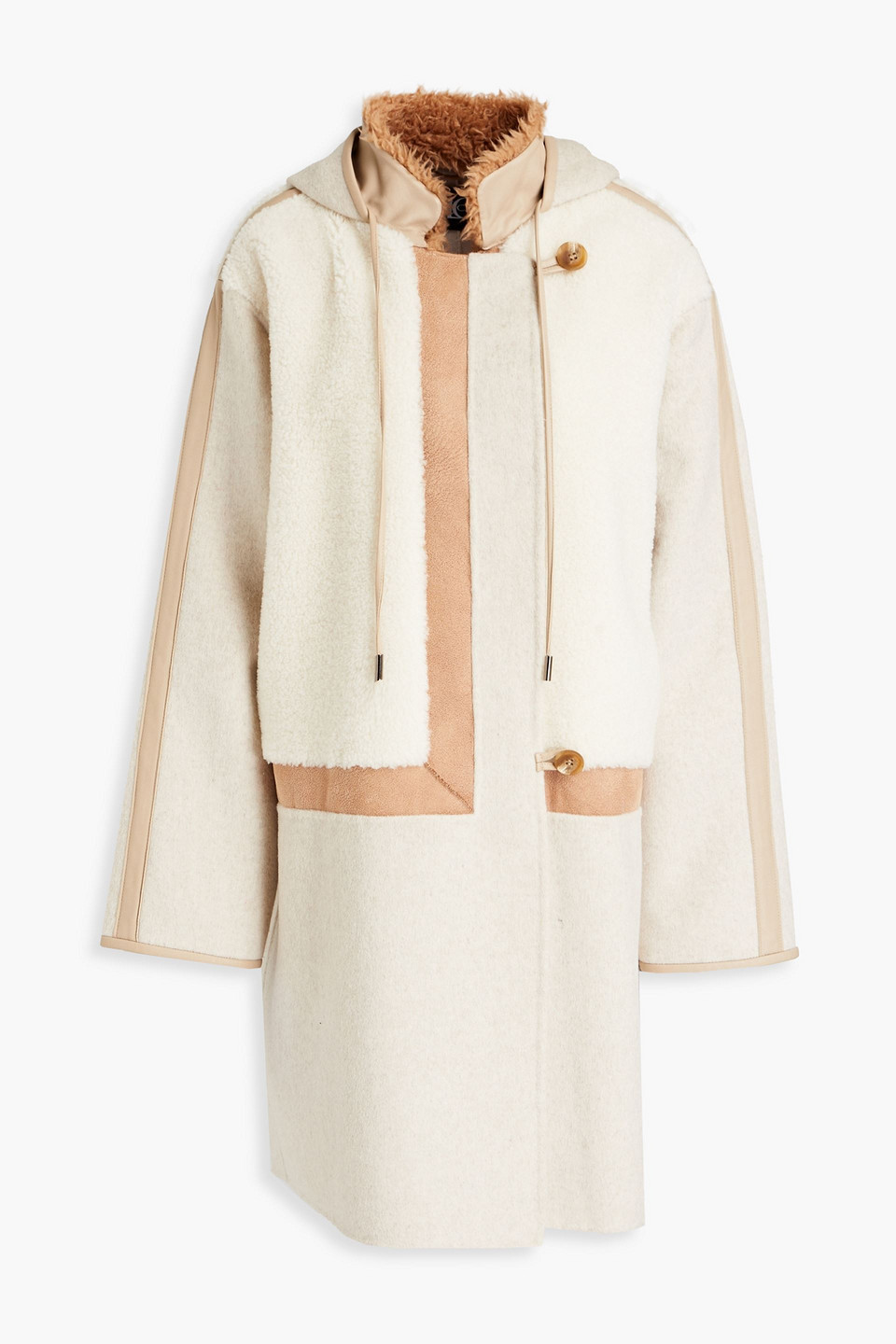 Luisa Cerano Brushed Mélange Wool-blend Felt Hooded Coat In Ecru