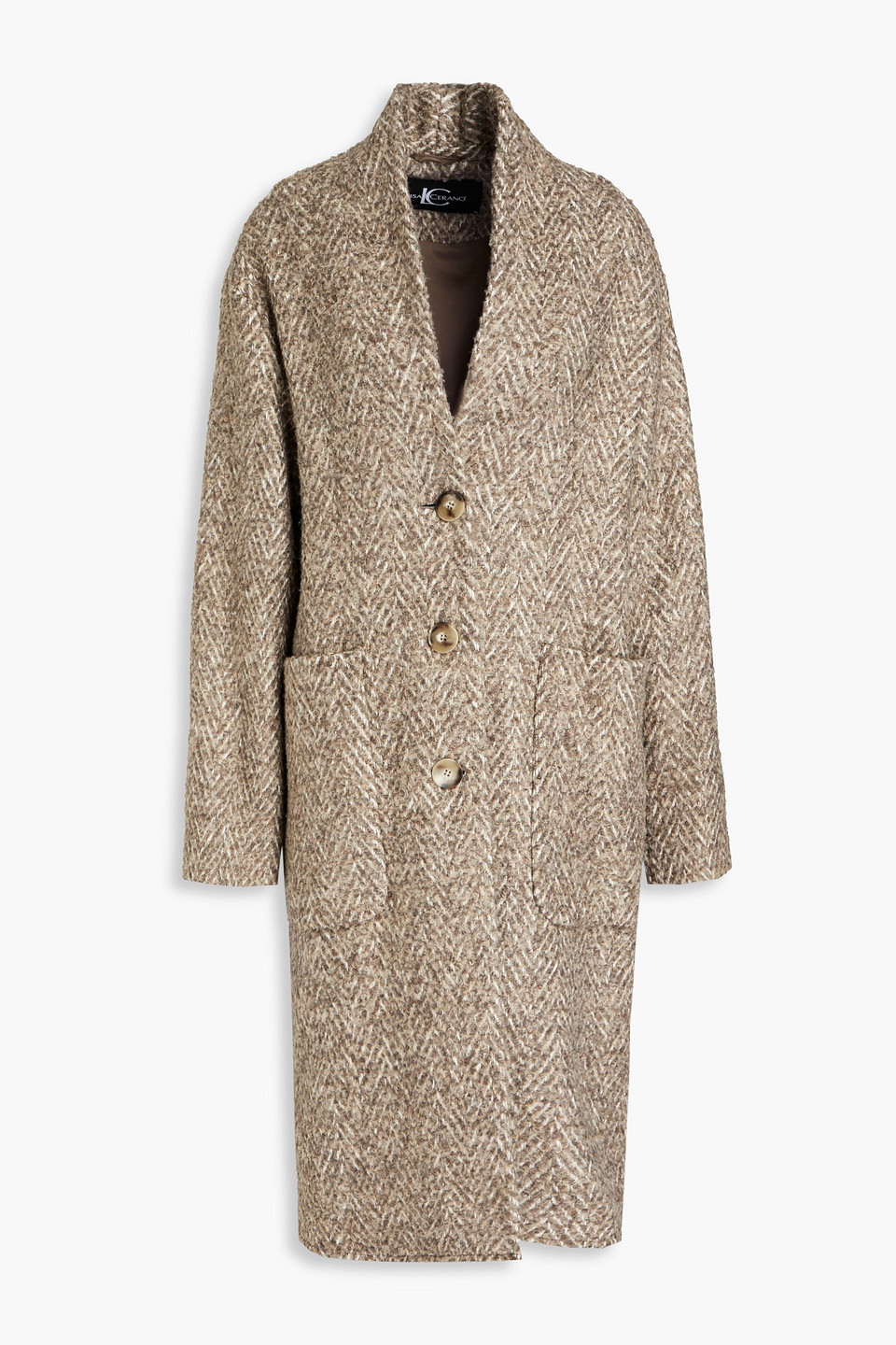 Luisa Cerano Herringbone Bouclé Coat In Mushroom