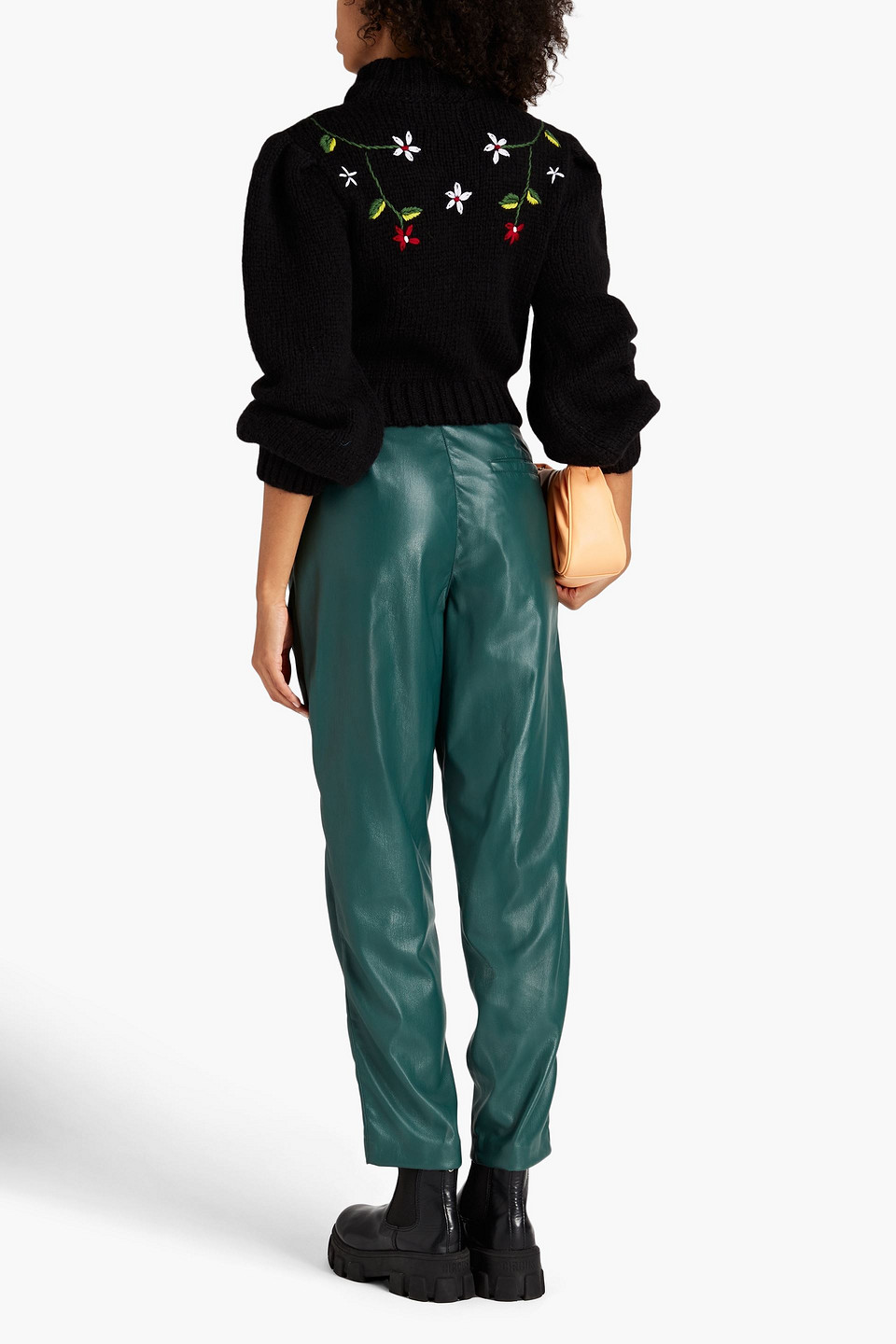 Hayley Menzies Gloria Cropped Wool-blend Turtleneck Sweater In Black