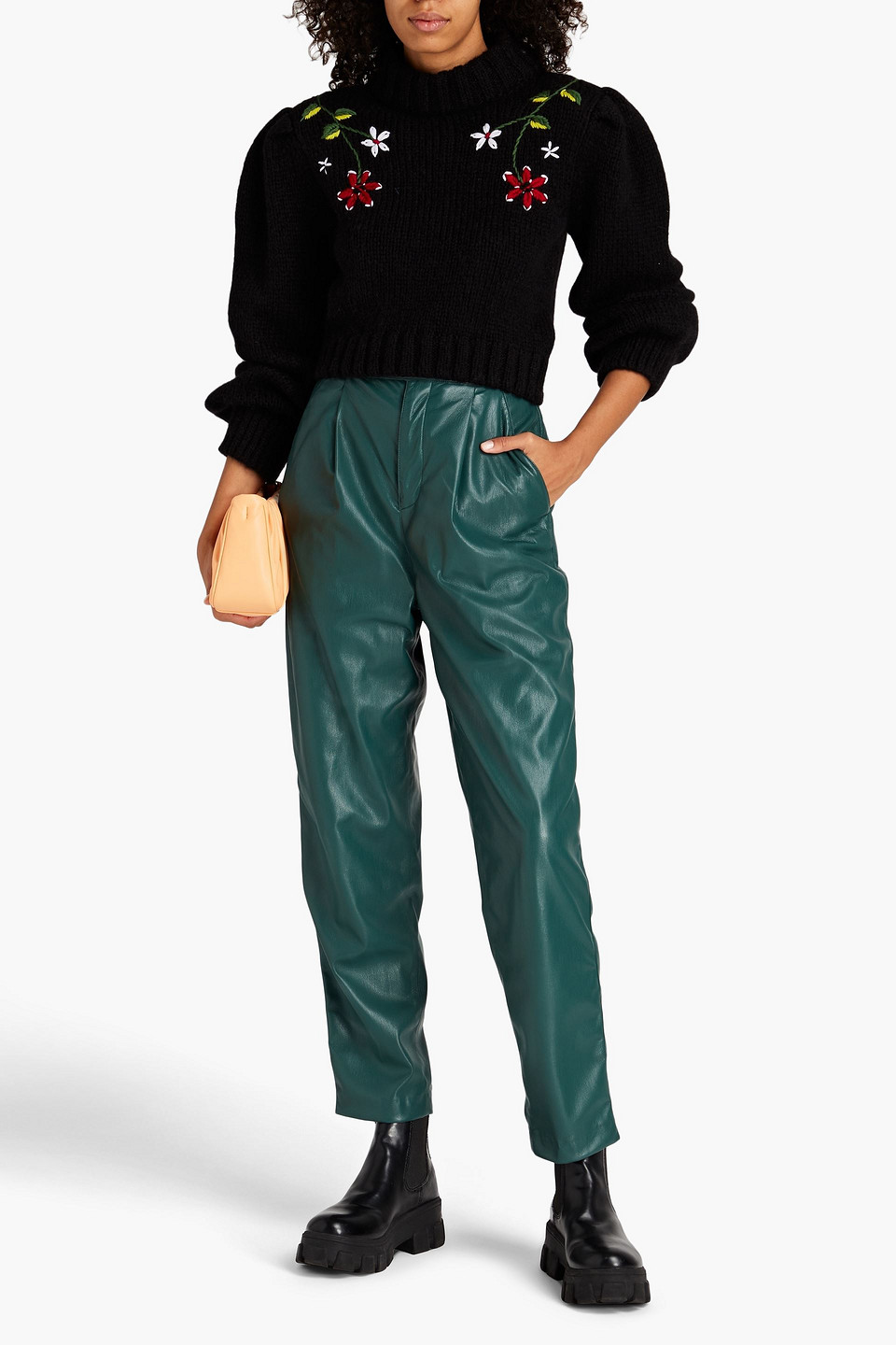Hayley Menzies Gloria Cropped Wool-blend Turtleneck Sweater In Black