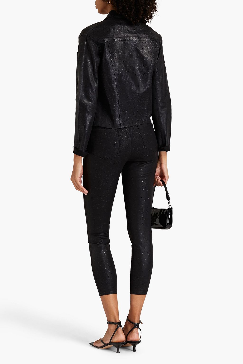 L'AGENCE Janelle glittered coated denim jacket