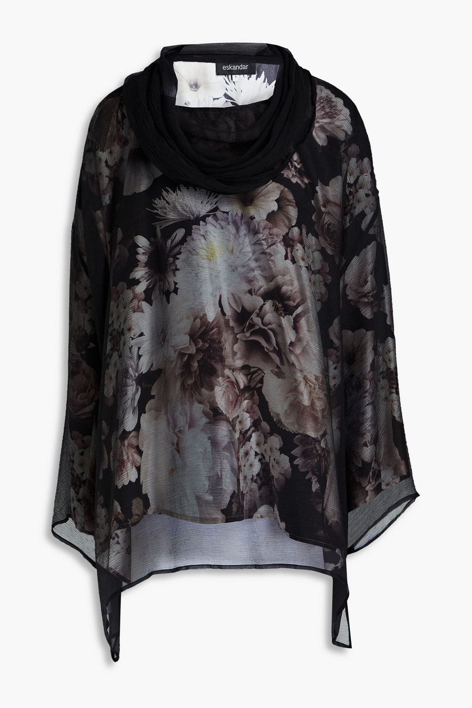 Layered silk-crepon and printed satin-twill hooded top