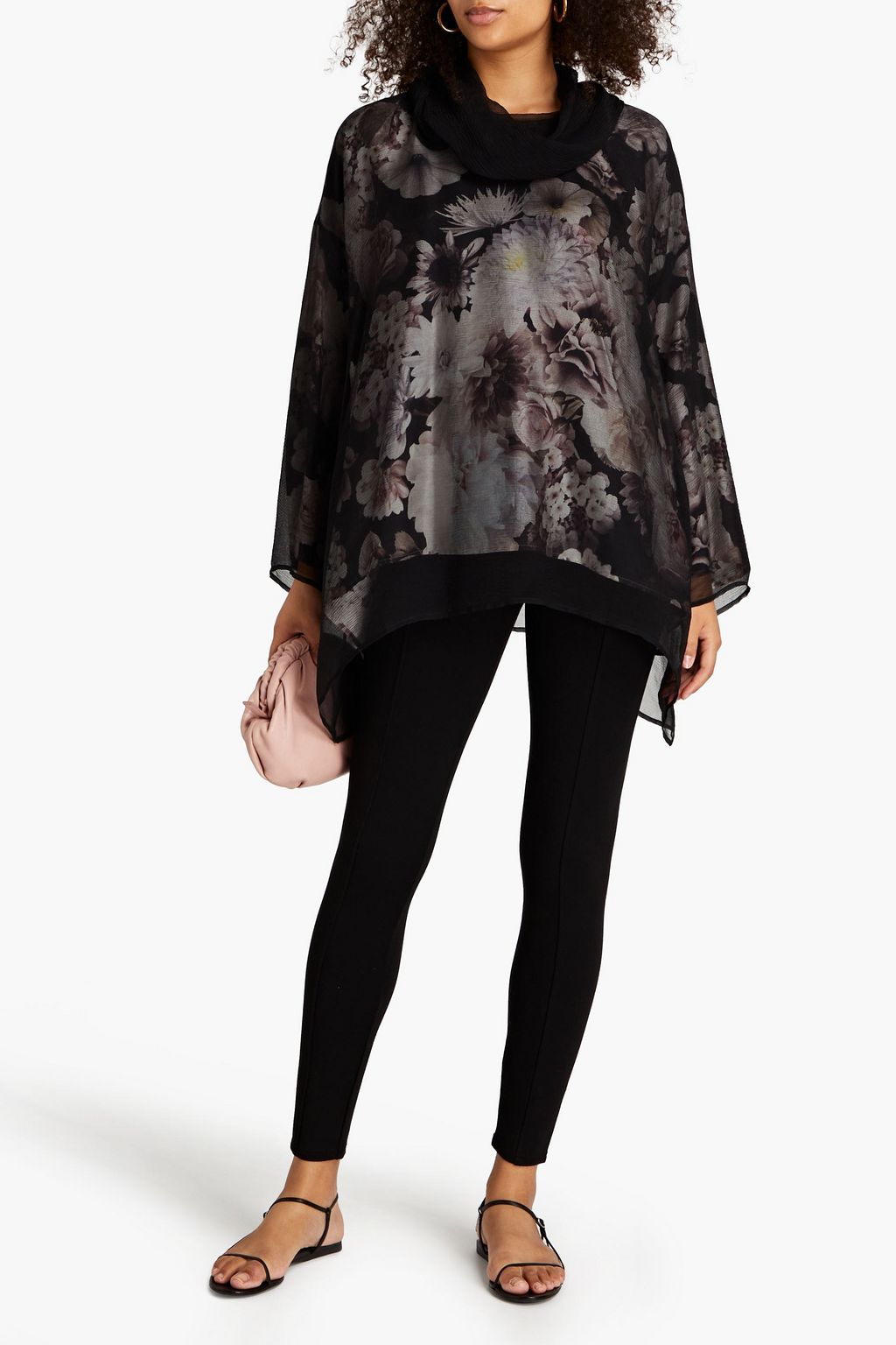ESKANDAR Layered silk-crepon and printed satin-twill hooded top
