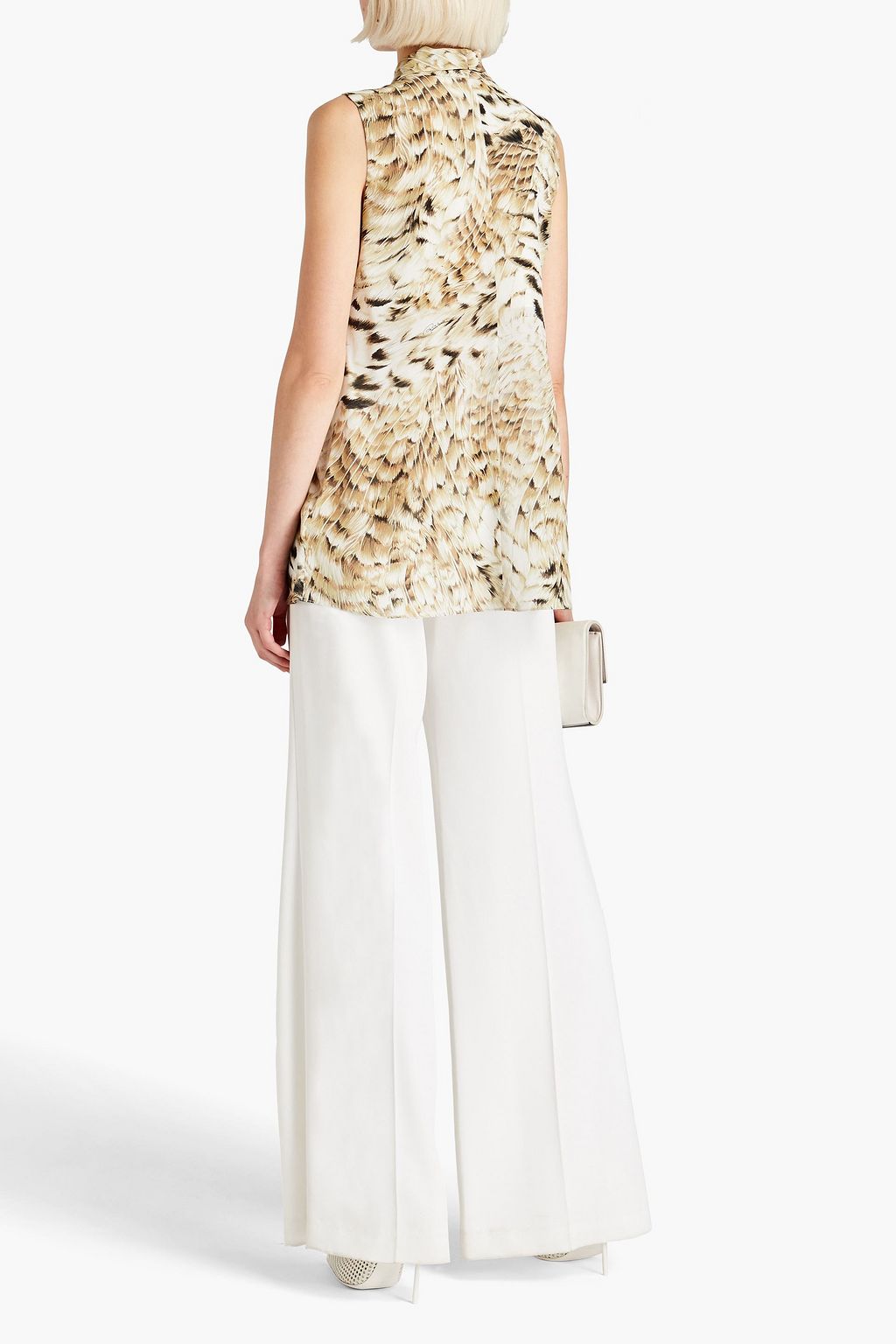 ROBERTO CAVALLI Fringed printed silk crepe de chine top