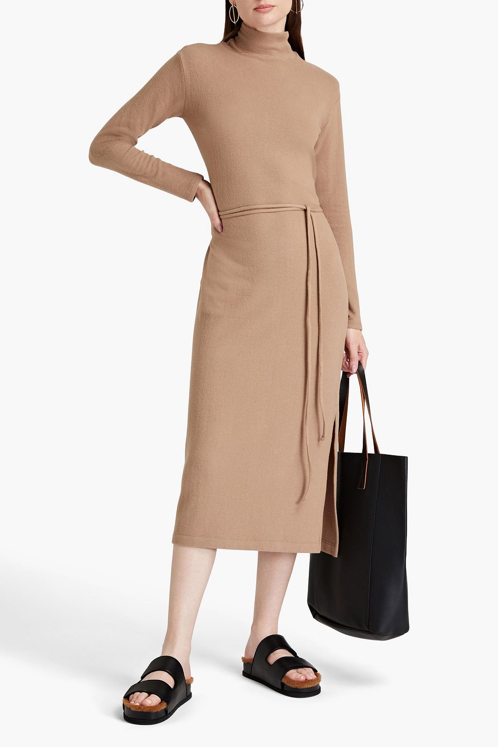 VINCE. Belted cotton-blend turtleneck midi dress | Sale up to 70% off | THE  OUTNET
