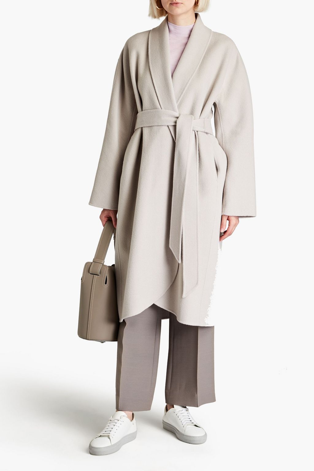 Double-breasted belted wool-blend felt coat